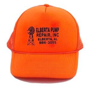 90s neon safety orange trucker hat 1990s vintage Elberta Pump Repair windmill